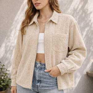 Vintage North Crest Jacket Sz Small Beige Cream Corduroy Shacket Spring Neutral